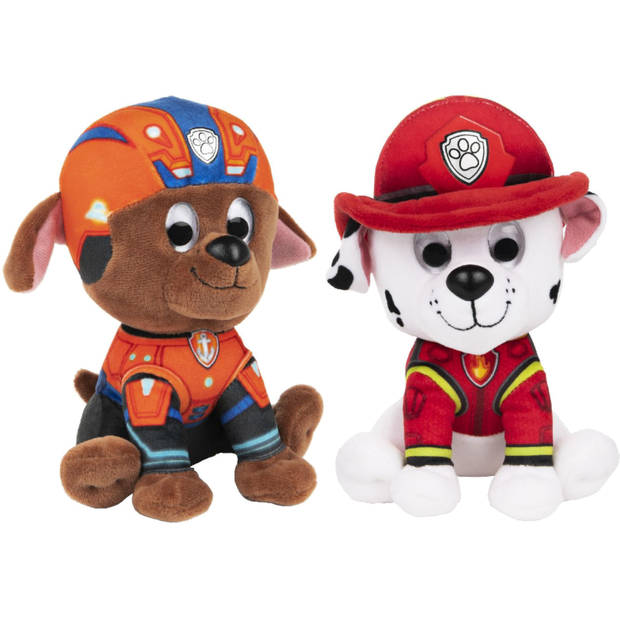 2x stuks Paw Patrol pluche karakters knuffels Marshall en Zuma 15 cm - Knuffeldier