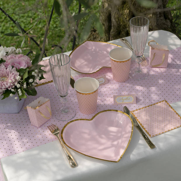 Santex feest servetten - stippen - 100x stuks - 25 x 25 cm - papier - roze/goud - Feestservetten
