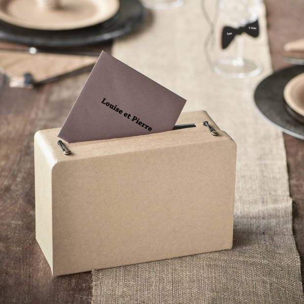 Enveloppendoos koffer - Bruiloft - bruin - karton - 24 x 16 cm - Feestdecoratievoorwerp