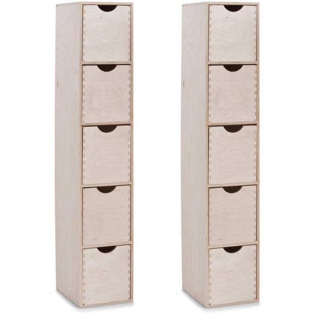 Zeller ladeblok/organizer - 2x - 5 lades - 21 x 18 x 87 cm - hout - Ladeblok