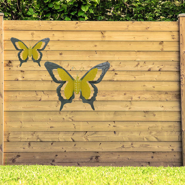 Mega Collections tuin/schutting decoratie vlinder - metaal - groen - 17 x 13 cm - Tuinbeelden