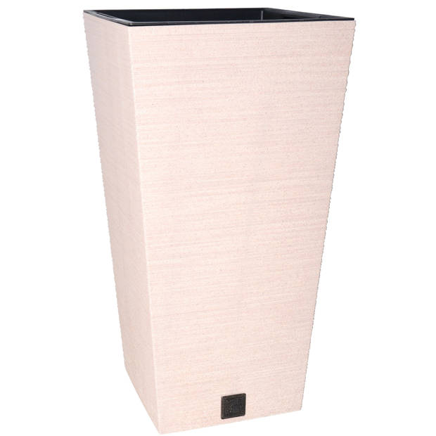 Prosperplast Plantenpot/bloempot - buiten - kunststof - wit - Eco wood look - D29 x H55 cm - Plantenpotten