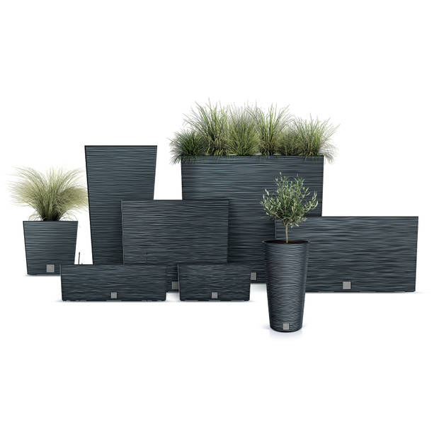 Prosperplast Plantenpot/bloempot Furu Stripes - 2x - voor buiten - kunststof - wit - vierkant - D29.5 x H29 cm - Planten