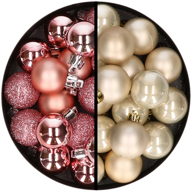 36x stuks kunststof kerstballen roze en champagne 3 en 4 cm - Kerstbal