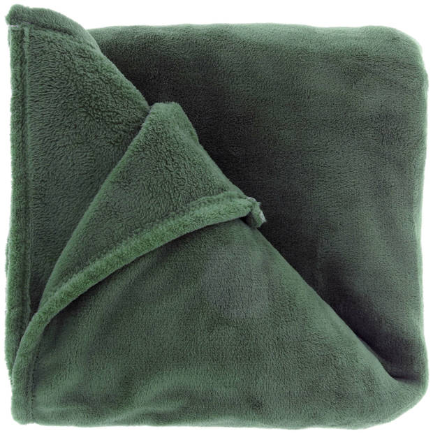 Fleece deken/plaid Bailey 130 x 180 cm - smaragd groen - Plaids