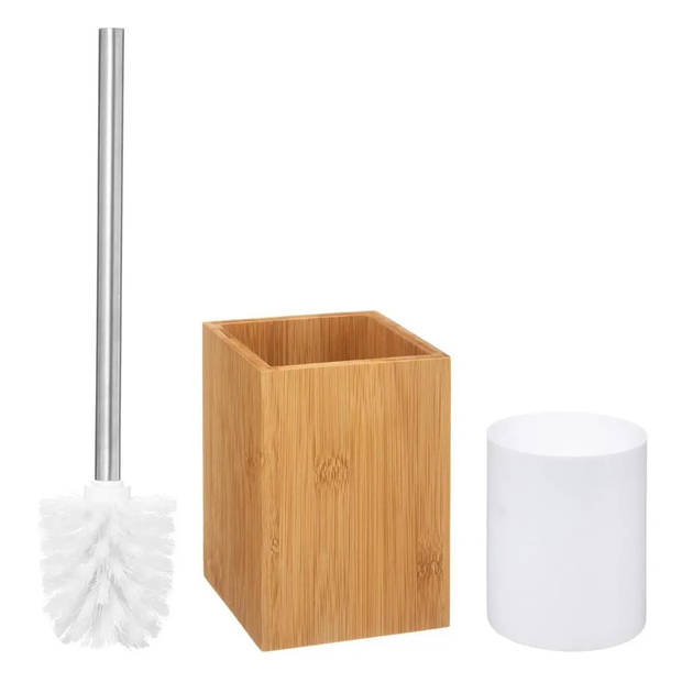 WC-/toiletborstel met houder vierkant bamboe 36,5 cm - Toiletborstels