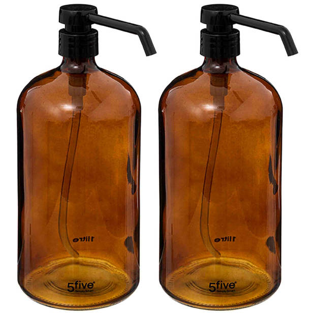 2x Stuks Zeeppompjes/zeepdispensers van glas - bruin - 1 liter - Zeeppompjes