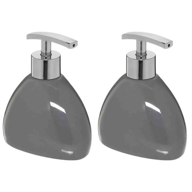 2x Stuks Zeeppompjes/zeepdispensers van keramiek - grijs - 300 ml - Zeeppompjes