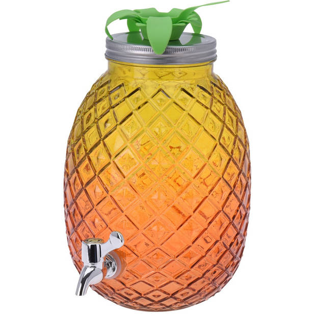 2x Stuks glazen drank dispenser ananas geel/oranje 4,7 liter - Drankdispensers