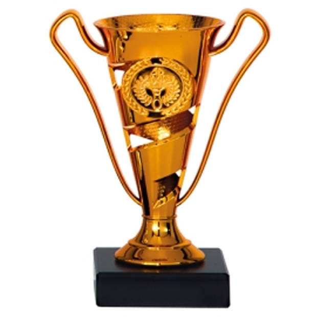 Luxe trofee/prijs bekers - 3x - brons/goud/zilver - metaal - 17 x 11 cm - Fopartikelen