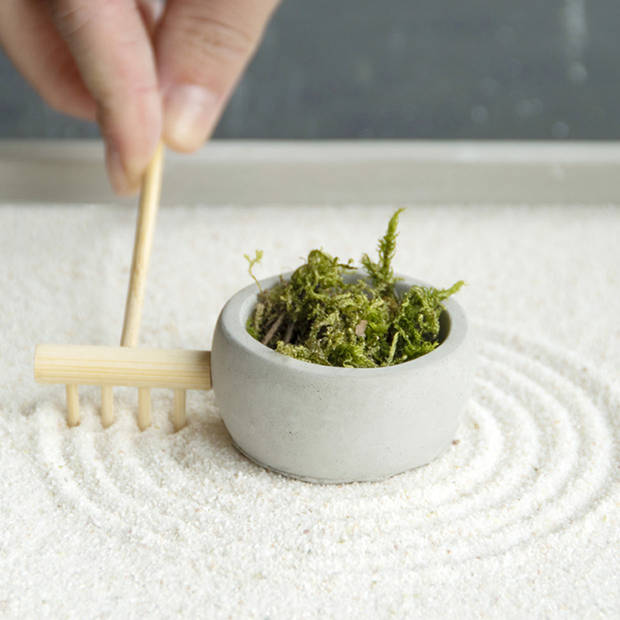 Esschert Design Japanse zen tuin voor thuis/kantoor - grijs - D24 cm - rond - Beeldjes