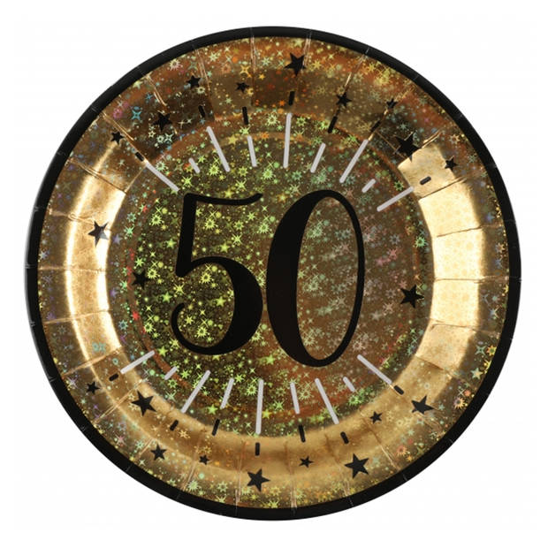 Santex verjaardag feest bordjes leeftijd - 10x - 50 jaar - goud - karton - 22 cm - Feestbordjes