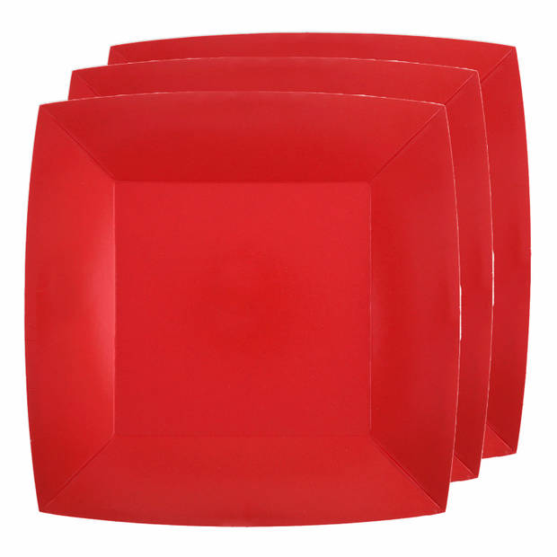 Santex feest bordjes vierkant rood - karton - 10x stuks - 23 cm - Feestbordjes