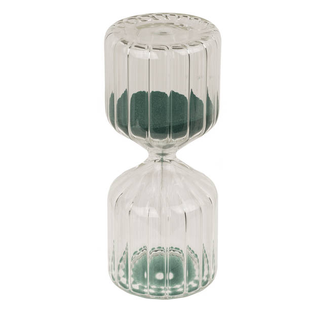Zandloper woondecoratie - glas - 13 x 6 cm - groen zand - Zandlopers