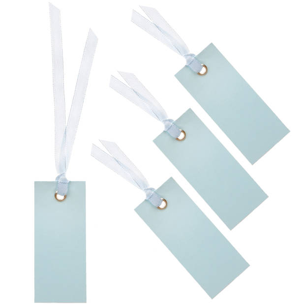 Santex cadeaulabels met lintje - set 120x stuks - licht blauw - 3 x 7 cm - naam tags - Cadeauversiering