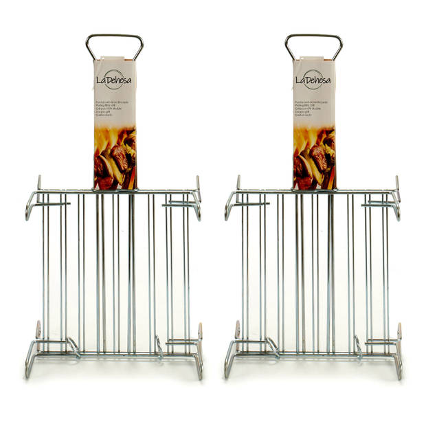 La Dehesa BBQ/barbecue braadrooster - 2x - grill verhoger - metaal - 26 x 26 x 8 cm - barbecueroosters