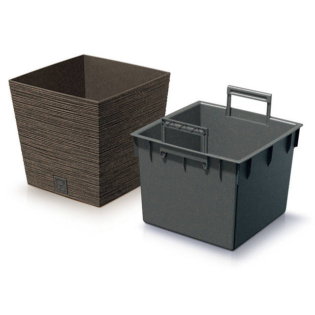 Prosperplast Plantenpot/bloempot - 2x - buiten - kunststof - donkerbruin - Eco wood look - D29 x H29 cm - Plantenpotten