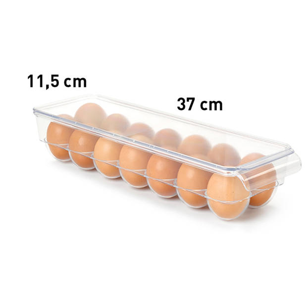 Eierdoos - koelkast organizer eierhouder - 14 eieren - transparant - kunststof - 37 x 11,5 cm - Vershoudbakjes