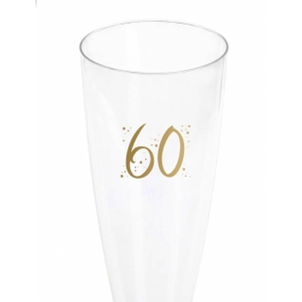Verjaardag feest champagneglazen - leeftijd - 12x - 60 jaar - goud - kunststof - Champagneglazen