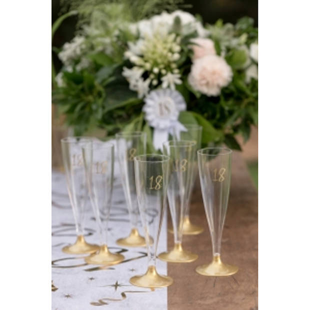Verjaardag feest champagneglazen - leeftijd - 12x - 18 jaar - goud - kunststof - Champagneglazen