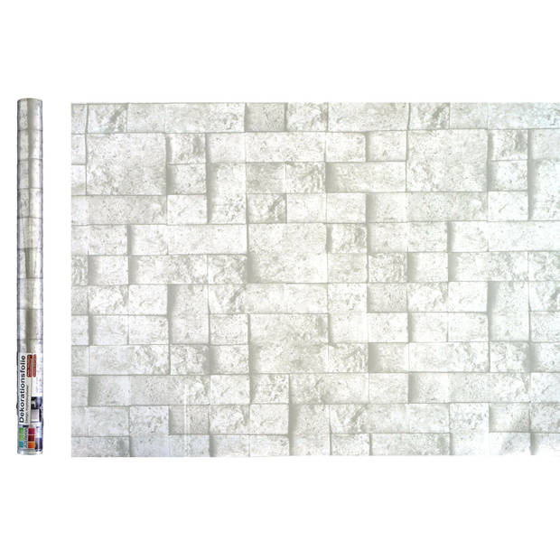 Decoratie plakfolie - 2x - beige/grijs steen patroon - 45 cm x 2 m - zelfklevend - Meubelfolie