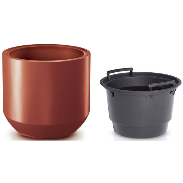 Prosperplast Plantenpot/bloempot Sevilla - 2x - buiten/binnen - kunststof - koper - D30 x H29 cm - Plantenpotten