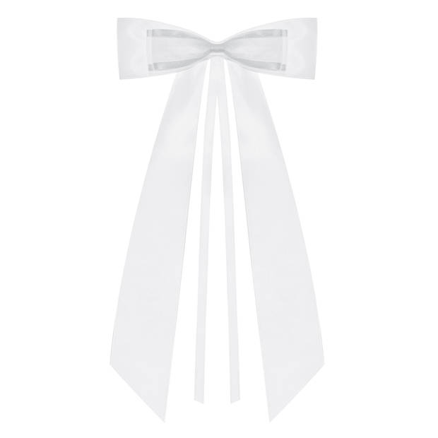 PartyDeco trouwauto antenne lint strik - Bruiloft - wit - 8x stuks - 14 cm - just married - Feestdecoratievoorwerp