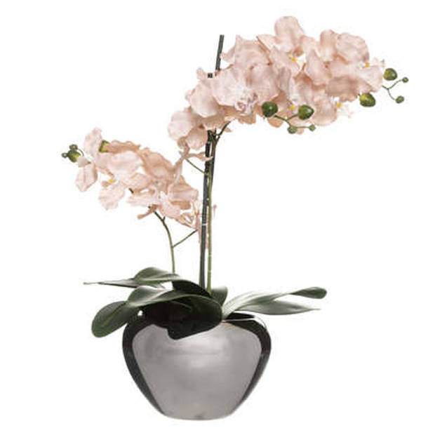 Atmosphera Orchidee bloemen kunstplant in zilveren bloempot - roze bloemen - H57 cm - Kunstplanten