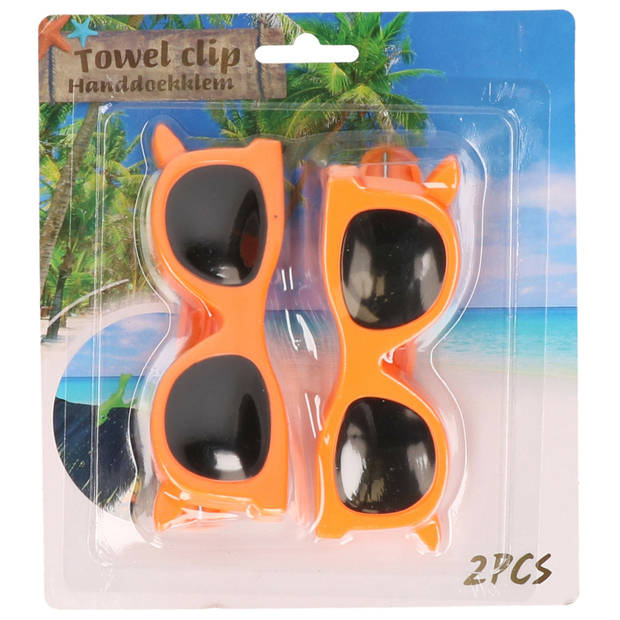 Handdoekklem/handdoek knijpers - oranje zonnebril -A 2x - kunststof - Handdoekknijpers