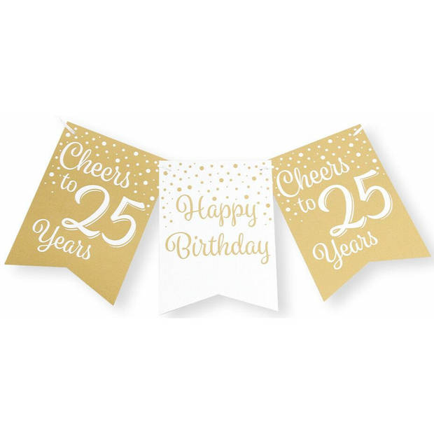 Paperdreams Luxe 25 jaar feestversiering set - Ballonnen & vlaggenlijnen - wit/goud - Feestpakketten