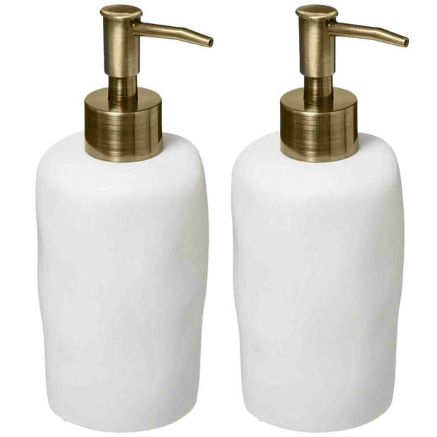 2x Stuks Zeeppompjes/zeepdispensers van kunststeen - wit - 300 ml - Zeeppompjes