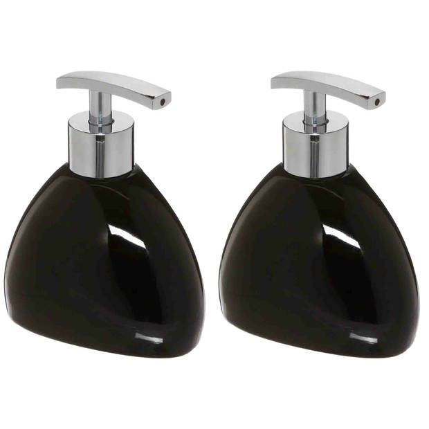 2x Stuks Zeeppompjes/zeepdispensers van keramiek - zwart - 300 ml - Zeeppompjes