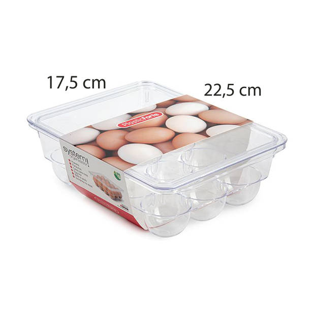 Eierdoos - koelkast organizer eierhouder - 12 eieren - transparant - kunststof - 22,5 x 17,5 cm - Vershoudbakjes