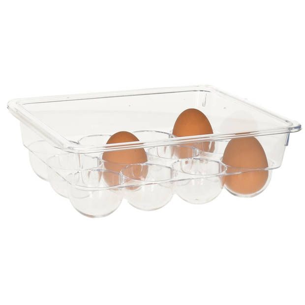 Eierdoos - koelkast organizer eierhouder - 12 eieren - transparant - kunststof - 22,5 x 17,5 cm - Vershoudbakjes