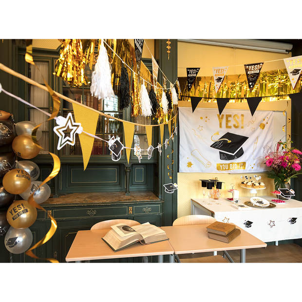 Boland Ballonnen geslaagd thema - 24x - goud/wit/zwart - latex - 25 cm - examenfeest versiering - Ballonnen