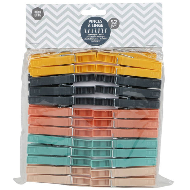 Wasknijpers ophang mandje/bakje - wit - met 52x plastic knijpers - knijperszakken