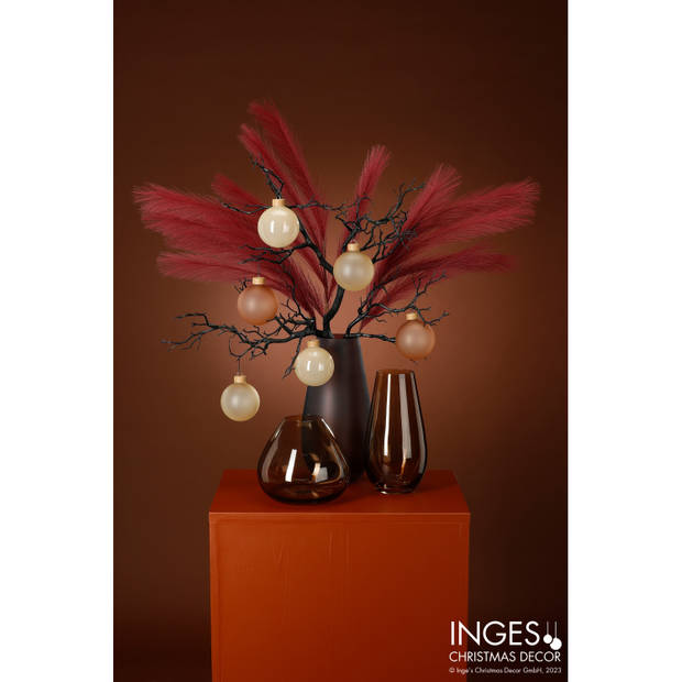 Kunstbloemen bloemstuk pluimen boeket in vaas - rood/bruin tinten - 80 cm hoog - Kunstbloemen