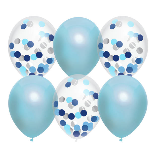 Feestversiering blauw-mix thema ballonnen 6x stuks 30 cm - Ballonnen