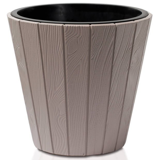 Prosperplast Plantenpot/bloempot Wood Style - 2x - buiten/binnen - kunststof - beige - D49 x H45 cm - Plantenpotten