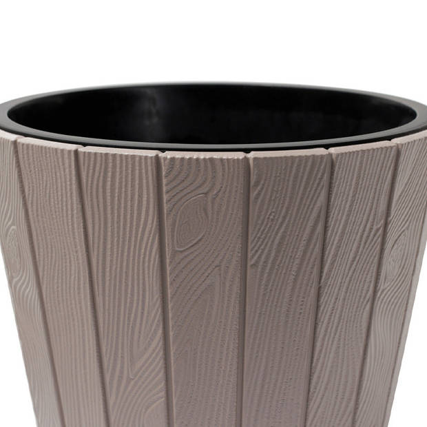 Prosperplast Plantenpot/bloempot Wood Style - buiten/binnen - kunststof - beige - D49 x H45 cm - Plantenpotten