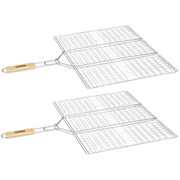 BBQ/barbecue hamburger grill klem met houten handvat 40 x 50 cm - barbecueroosters