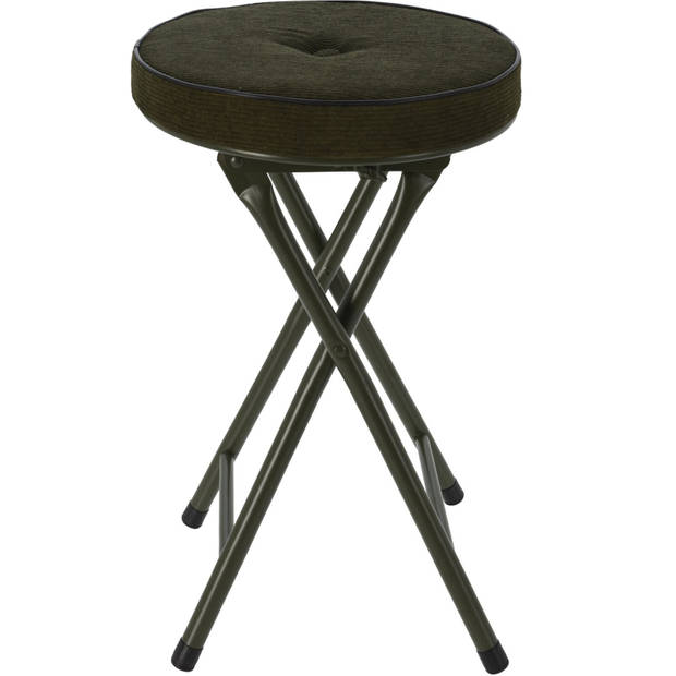 Home & Styling Bijzet krukje/stoel - 2x - Opvouwbaar - donkergroen Ribcord - D33 x H49 cm - Krukjes
