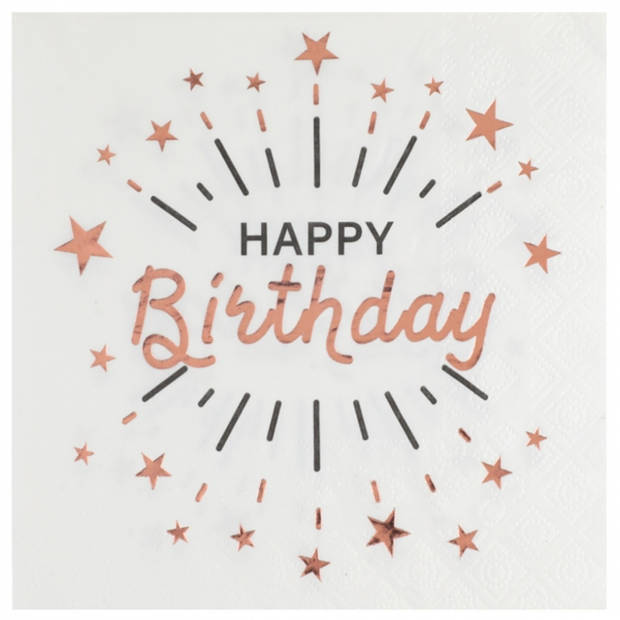 Verjaardag feest servetten happy birthday - 50x - rose goud - 33 x 33 cm - Feestservetten
