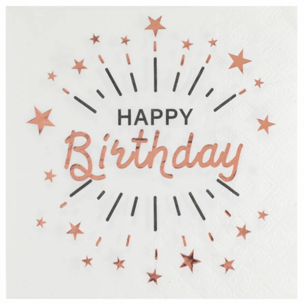 Santex Verjaardag feest servetten happy birthday - 10x - rose goud - 33 x 33 cm - Feestservetten