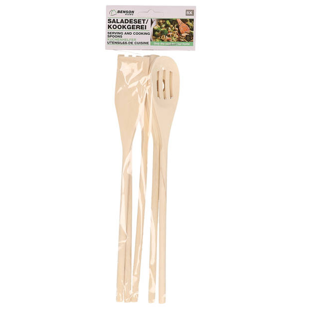 Benson Keukengerei - kooklepels-spatel set - 5-delig - bamboe - 30 cm - Keukenspatels