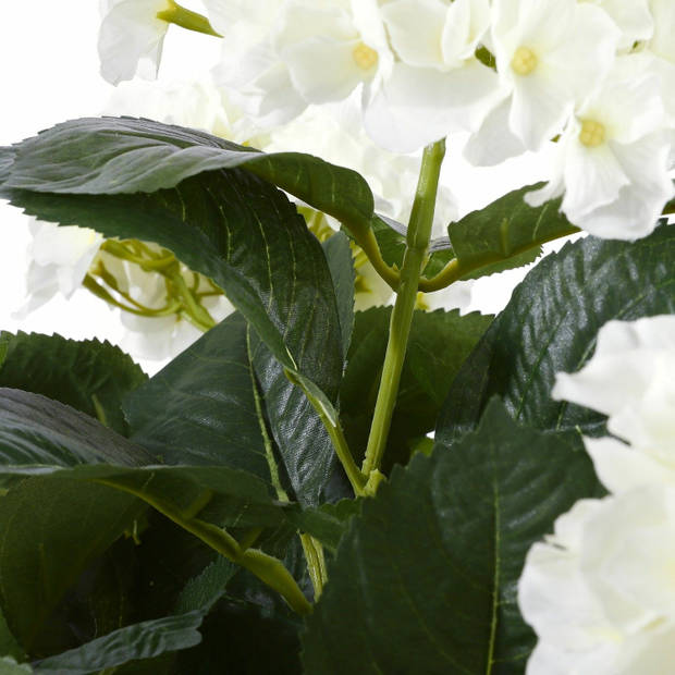 Hortensia kunstplant/kunstbloemen 45 cm - wit - in pot wit glans - Kunstplanten