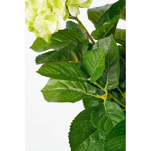 Hortensia kunstplant/kunstbloemen 45 cm - groen - in pot olijfgroen mat - Kunstplanten