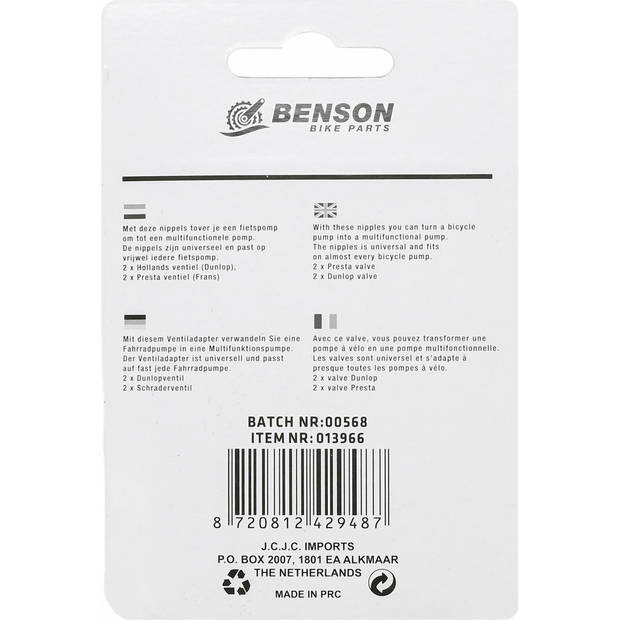 Benson Fiets nippelset / verloopnippels - messing - 4-delig - Fietspompen