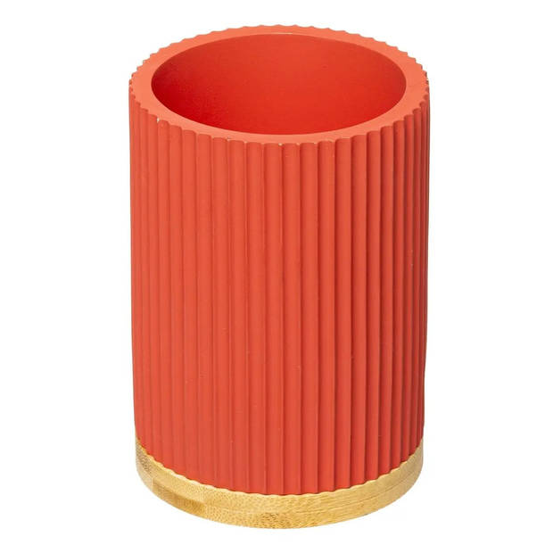 WC-/toiletborstel met houder rond koraal oranje polyresin/steen 40 cm - Toiletborstels