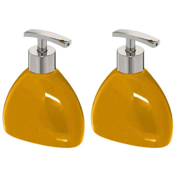 2x Stuks Zeeppompjes/zeepdispensers van keramiek - mosterd geel - 300 ml - Zeeppompjes